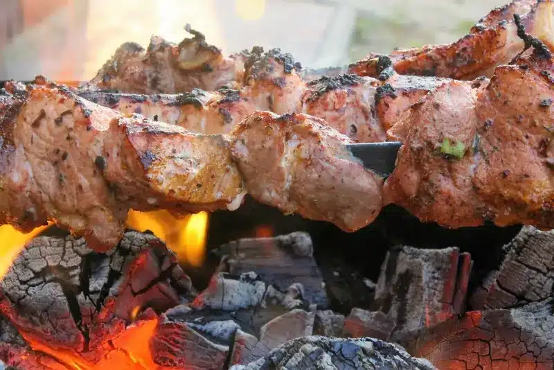 Viandes de kebab cuites sur un brasero