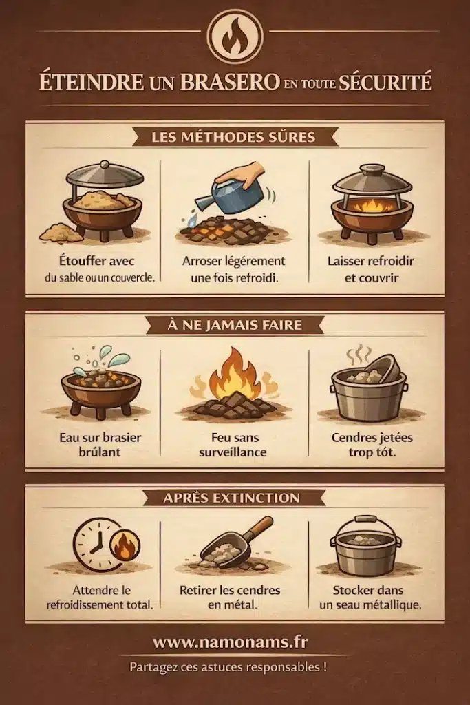 Voici une infographie pour éteindre son brasero en toute sécurité