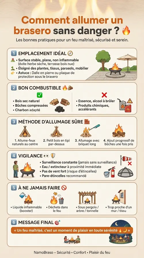 Infographie sur comment allumer un brasero sans danger