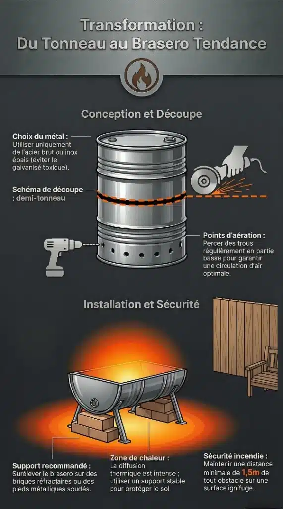 Infographie de la transformation du tonneau au brasero tendance